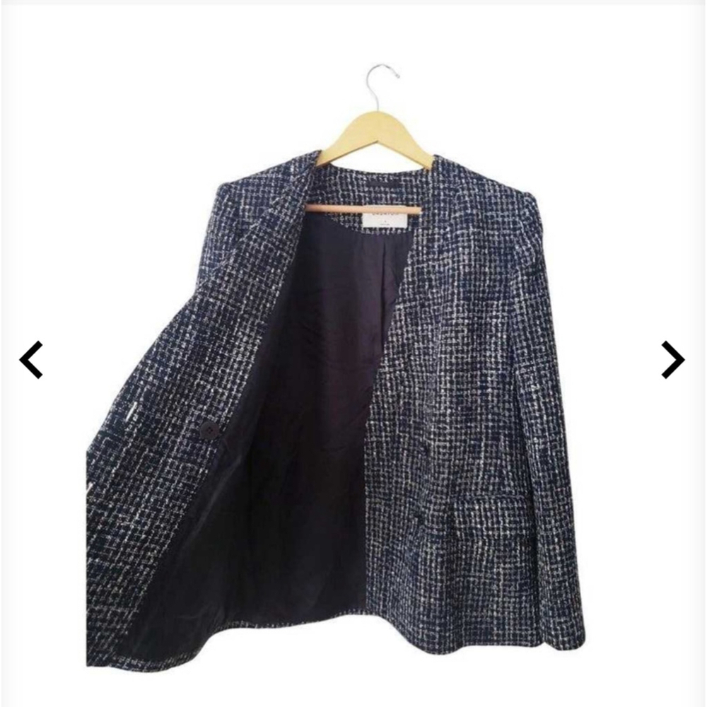 Babaton Navy Plaid Tweed Blazer Size 10 - Picture 4 of 12